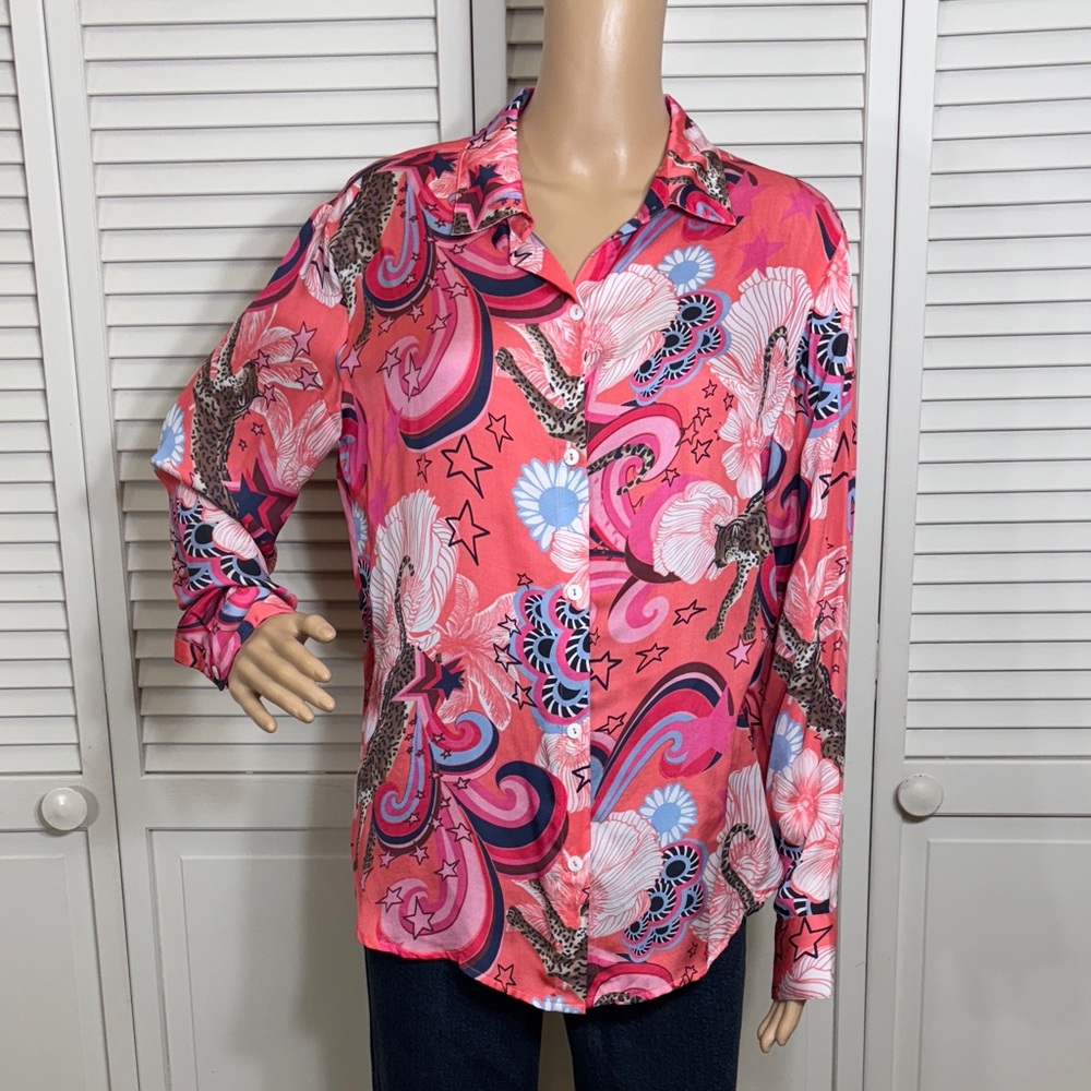 Las Surenas Stardust Pink Button Front Shirt Large